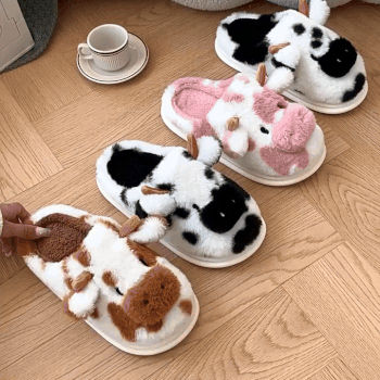 Winter Warm Non Slip Closed Toe Cow Slippers - Daily New Trends Megastore