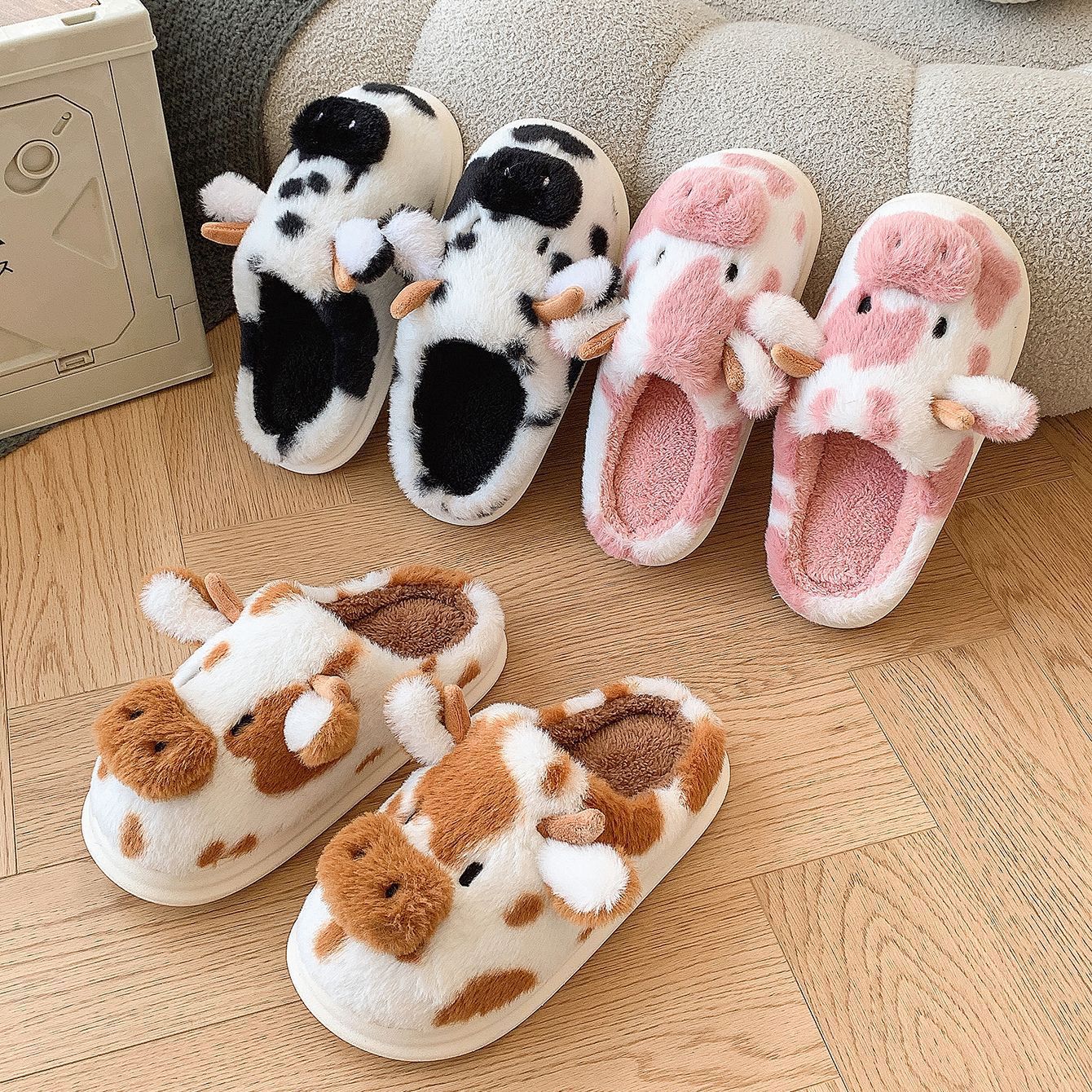 Winter Warm Non Slip Closed Toe Cow Slippers - Daily New Trends Megastore
