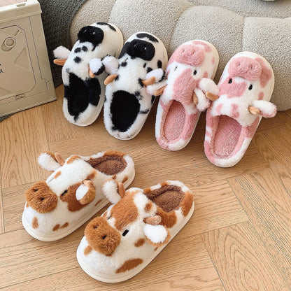 Winter Warm Non Slip Closed Toe Cow Slippers - Daily New Trends Megastore