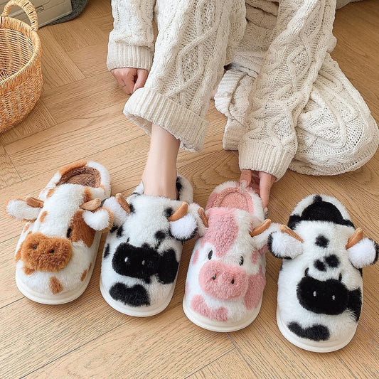 Winter Warm Non Slip Closed Toe Cow Slippers - Daily New Trends Megastore