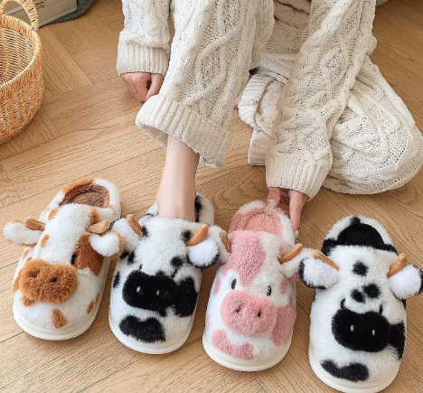 Winter Warm Non Slip Closed Toe Cow Slippers - Daily New Trends Megastore