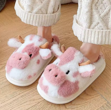 Winter Warm Non Slip Closed Toe Cow Slippers - Daily New Trends Megastore