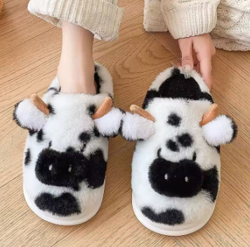 Winter Warm Non Slip Closed Toe Cow Slippers - Daily New Trends Megastore