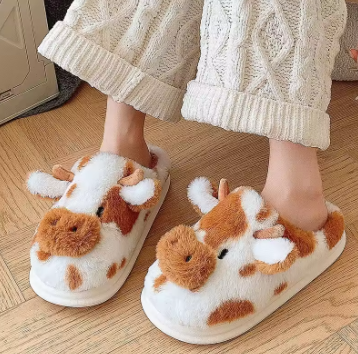 Winter Warm Non Slip Closed Toe Cow Slippers - Daily New Trends Megastore